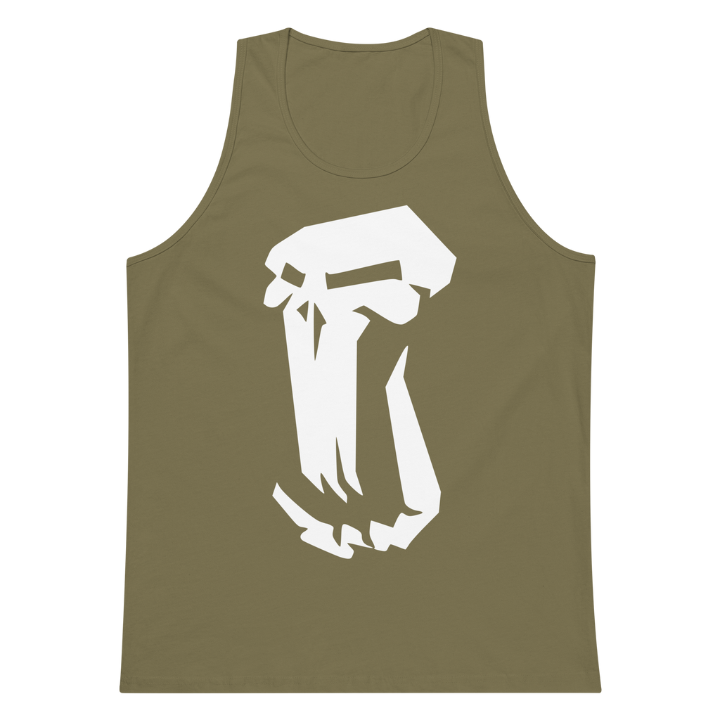 Olive green 100% airlume cotton t-shirt featuring classic fan-made fantasy-era trolls design. Item is a BRKDrip summer wear premium tank top with a vintage castle building blocks aesthetic.