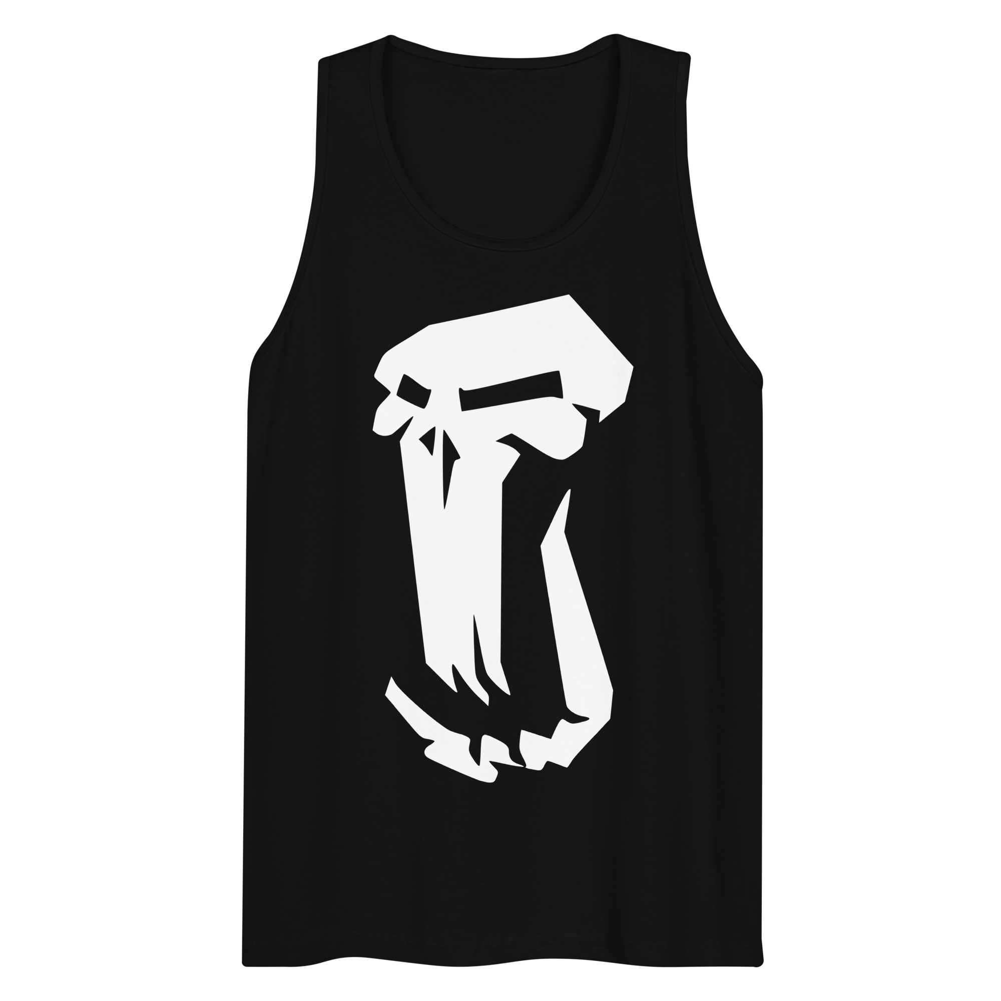 Wrinkled black 100% airlume cotton t-shirt featuring classic fan-made fantasy-era trolls design. Item is a BRKDrip summer wear premium tank top with a vintage castle building blocks aesthetic.