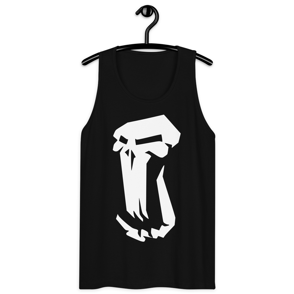 Black 100% airlume cotton t-shirt featuring classic fan-made fantasy-era trolls design on a hanger. Item is a BRKDrip summer wear premium tank top with a vintage castle building blocks aesthetic.