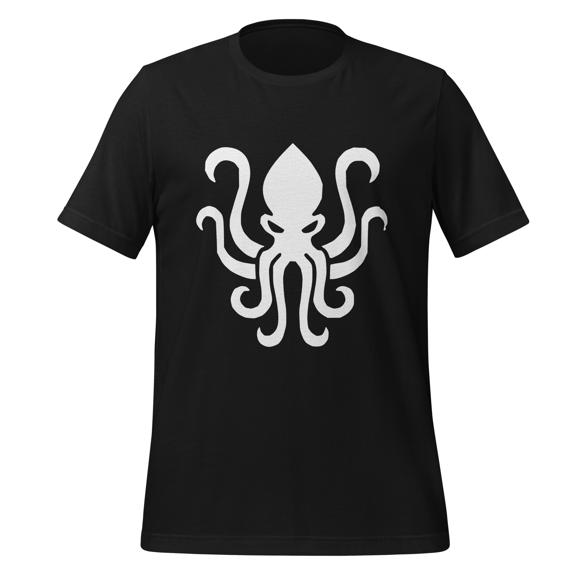 Black 100% airlume cotton t-shirt featuring kraken sea monster design. Item is a BRKDrip AFOL essentials shirt with a vintage castle building blocks aesthetic.