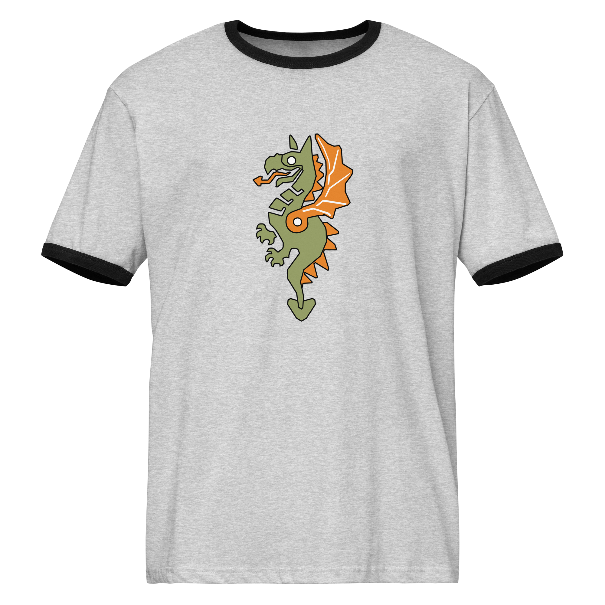 Grey airlume cotton t-shirt featuring classic fan-made reimagined dragon masters faction design with high-contrast black ribbing on the sleeve and neck. Item is a BRKDrip Retro Collection t-shirt with a vintage castle building blocks aesthetic.